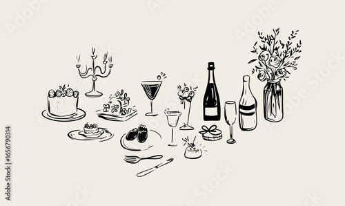 Canvas Print Minimalist hand drawn food and drink vector illustration