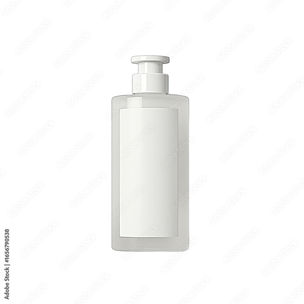 White plastic pump bottle with blank label. White plastic pump bottle with blank label.
