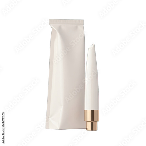 Empty cosmetic tube and pouch mockup.