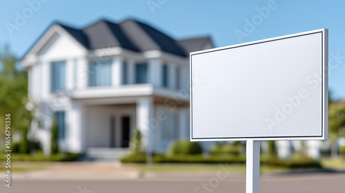 Blank real estate sign displaying space for sale or rent information in front...