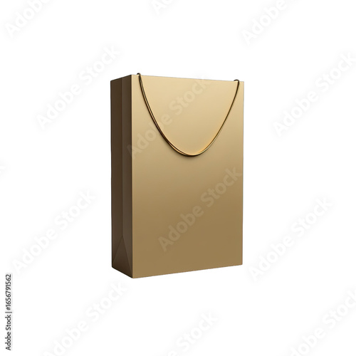 Gold shopping bag against a black background.