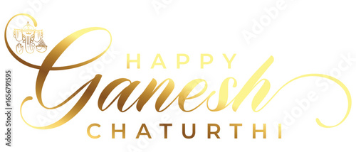 Ganesh Chaturthi  calligraphy Text design. Happy Ganesh chaturthi. typography for happy ganesh chaturthi greeting on white background for hindu spiritual celebration and festive poster use .