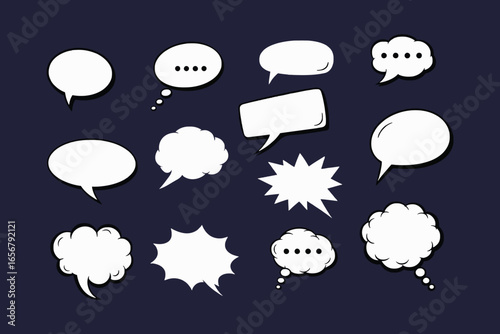 Various White Speech Bubbles and thought bubbles on a representing communication and ideas