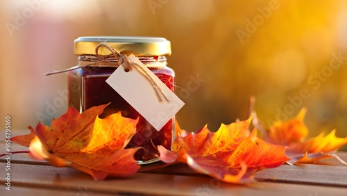Autumn Jam Jar with Vibrant Fall Leaves