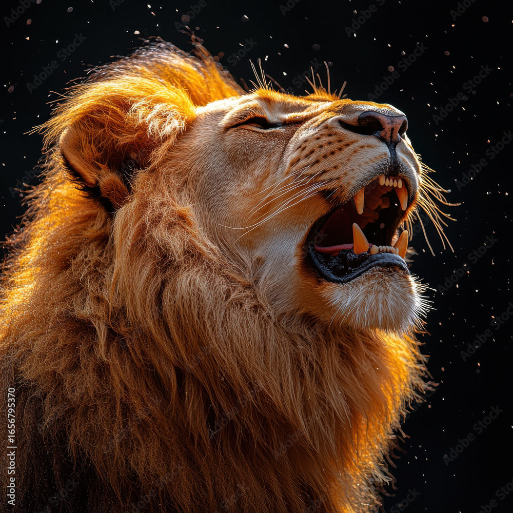 Naklejka premium Lion roaring with mouth open.