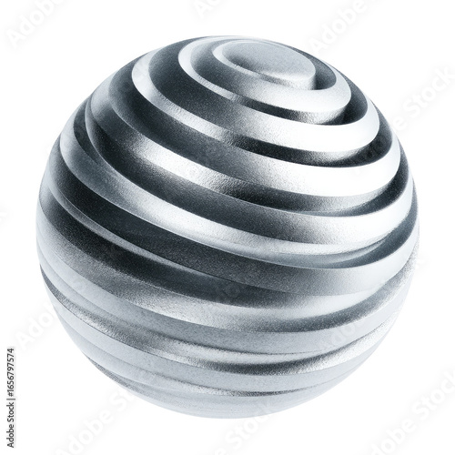 Metallic sphere with concentric spiral ridges
