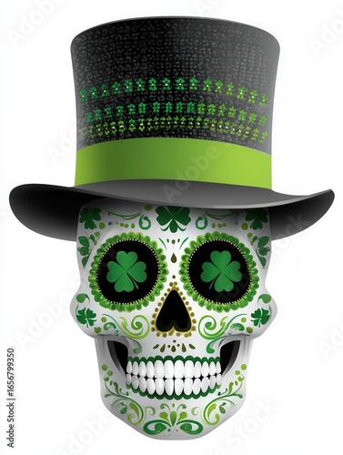 Skull design with top hat featuring st patrick's day theme