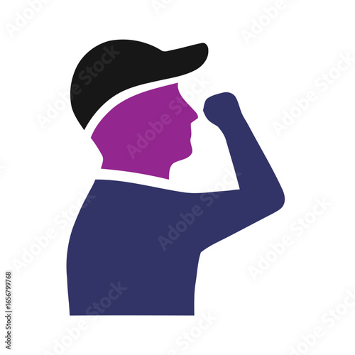 Man wearing cap looking ahead purple blue