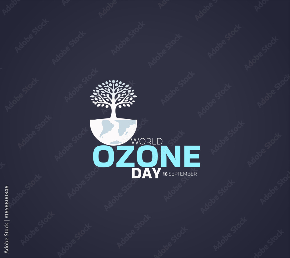 Fototapeta premium World Ozone Day Creative illustration , 16 September .International Day for the Preservation of the Ozone Layer. Illustration vector graphic of tree half the earth.