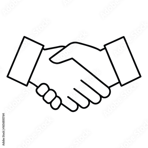 Black outline icon of two hands shaking in agreement handshake business