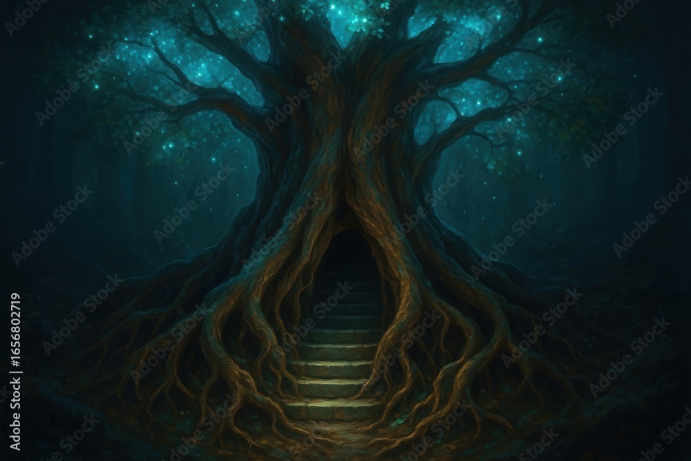 Obraz premium Enchanted tree with mystical entrance.