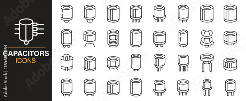 Minimalistic capacitor and circuit component icons for tech use