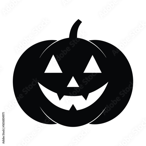Black silhouette of a carved Halloween pumpkin with a happy face jack o lantern