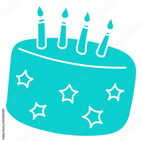 Blue birthday cake with four candles on it