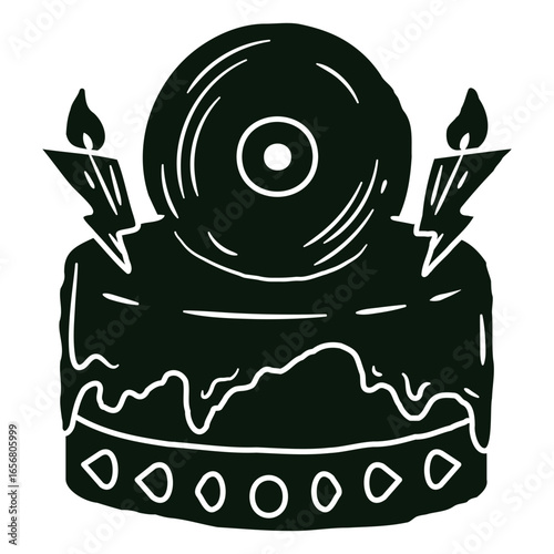 Cake with candles and a record on top design