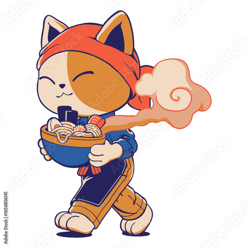 Cat carrying ramen bowl