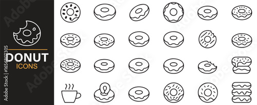Sweet treat icons featuring donuts, perfect for cafe designs