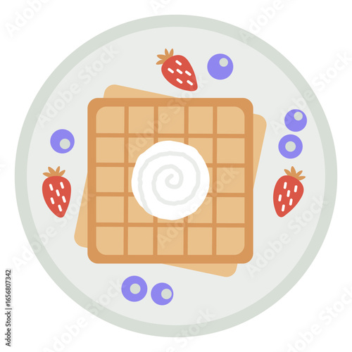 Cute waffle with strawberries and blueberries design
