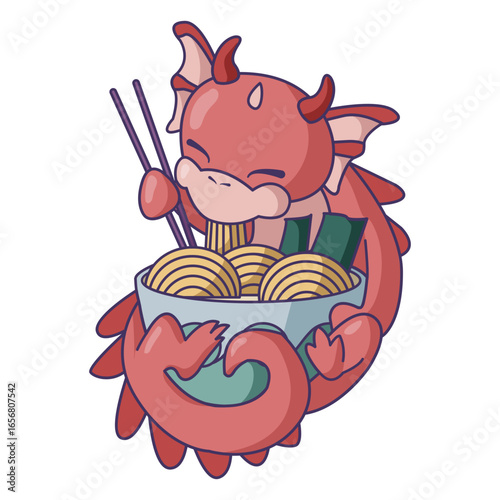 Dragon eating ramen cute