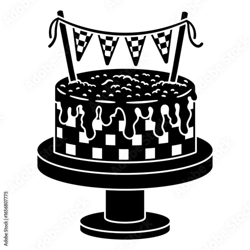 Festive checkered cake design with bunting