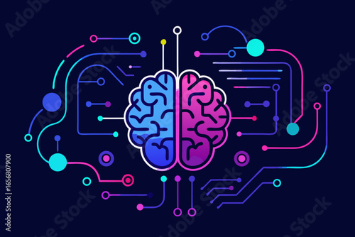 Dynamic digital brain visualization connecting complex circuits for innovative artificial intelligence and neural network concepts, conveying technological advancement and cognitive processing power.