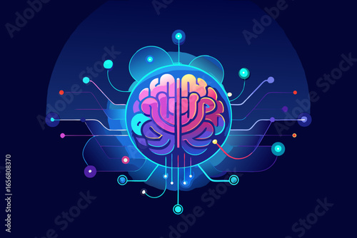 Explore the stunning digital brain glowing with vibrant neural connections, symbolizing AI innovation, learning, and technological advancement for future solutions.
