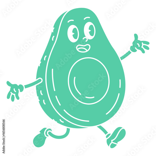 Green cartoon avocado running