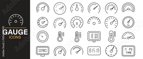 Collection of gauge icons for dashboard and engineering designs