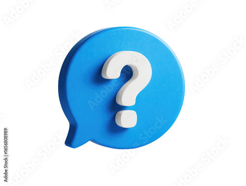 Blue speech bubble with white question mark