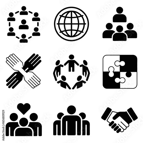 Icons of teamwork and global communication for connectivity and collaboration in modern business