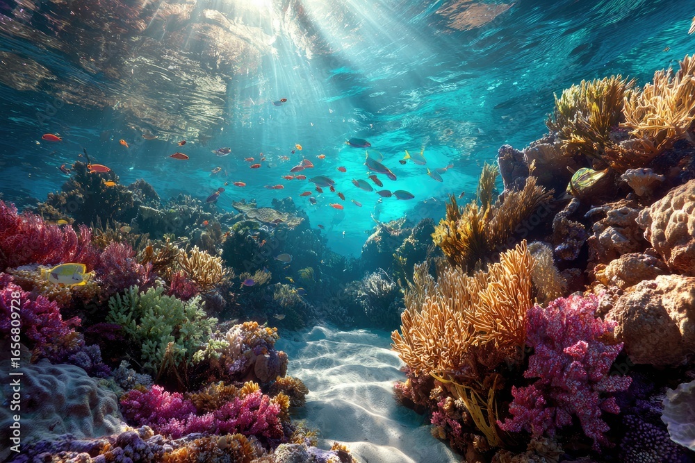 Naklejka premium Vibrant coral reef scene underwater