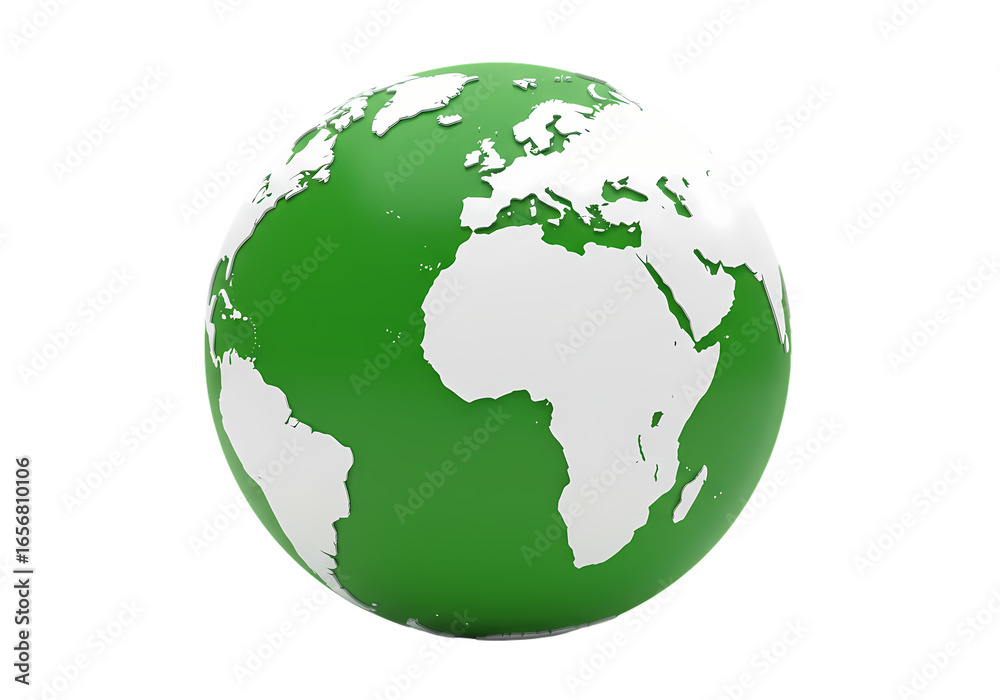 Naklejka premium Green Earth Globe: 3D Render of Planet Earth with Simple Design