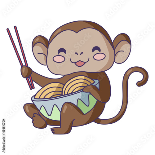 Monkey eating ramen cute