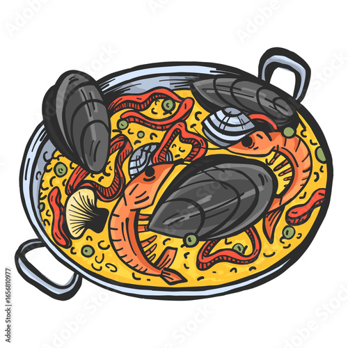 Paella dish hand drawn