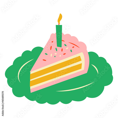 Piece of cake on a plate with a candle