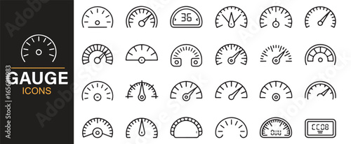 Set of performance gauge icons for dashboards and control panels