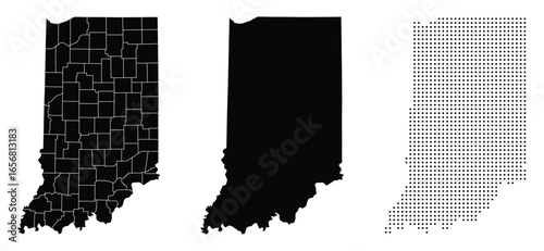 Indiana of USA Maps Fill, Fill with Stroke, and Dotted Map Vector Illustration