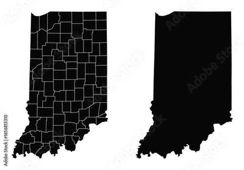 Indiana State Vector Map Illustration with and without County Borders