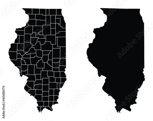 Illinois of USA Maps Fill and Fill with Stroke Vector Illustration