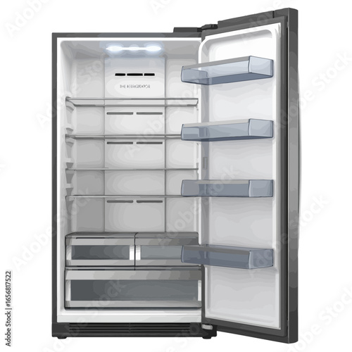 empty fridge on white background