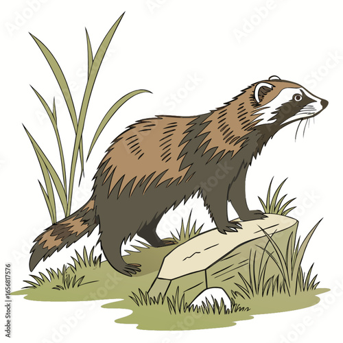 Isolated illustrations of wild brown bears, raccoons, and badgers sitting on a white background