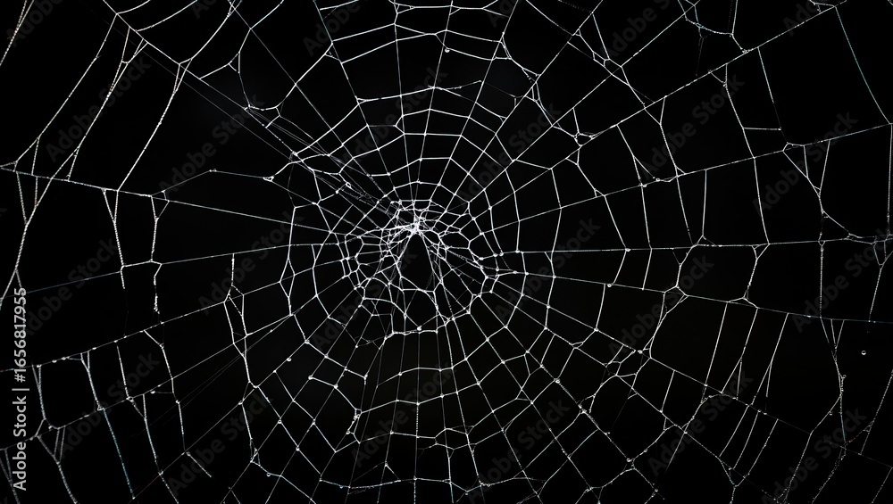 Fototapeta premium Spider webs woven into abstract symmetrical mandala.