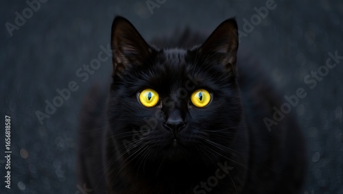 Poster showing a black cat staring directly with glowing yellow eyes.