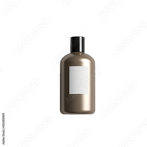 Empty metallic bottle with blank label.