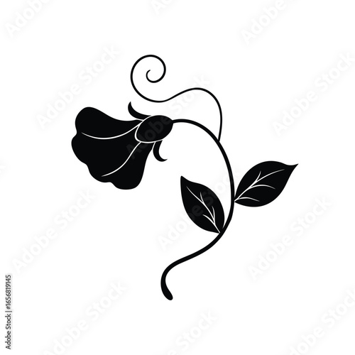 Sweet Pea Flower Icon – Black Silhouette Elegant Floral Vector