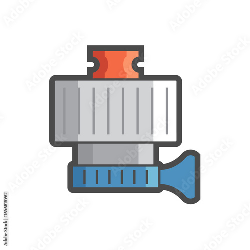 Plumbing adaptor vector icon. Hose clamp and speed fitting to attach hose pipe to faucet in plumbing, gardening and irrigation systems. Ideal for water supply connections, utility hardware visuals.