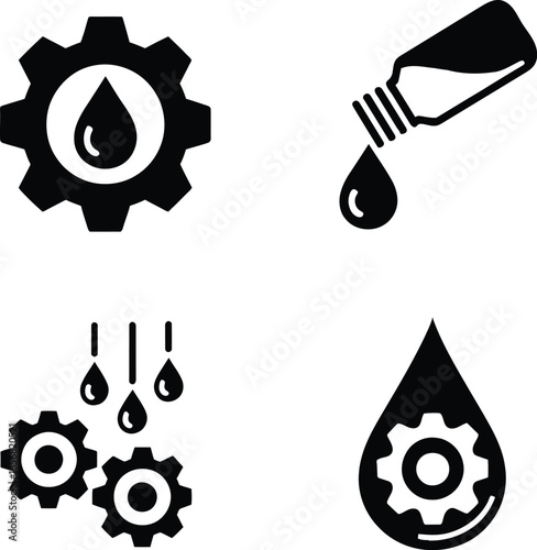 Engine oil and lubricant vector icon set with gears for machine maintenance.