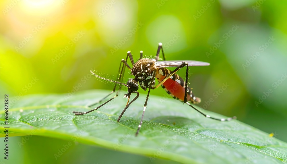 Naklejka premium Mosquito on a leaf, natural light