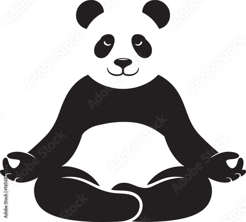 Meditating Panda Bear in Lotus Position Vector Illustration Peaceful Relaxation and Wellness Theme Tranquility and Harmony Design Black and White Graphic