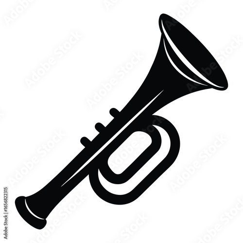 Black silhouette of a trumpet on a white background brass instrument musical instrument 1